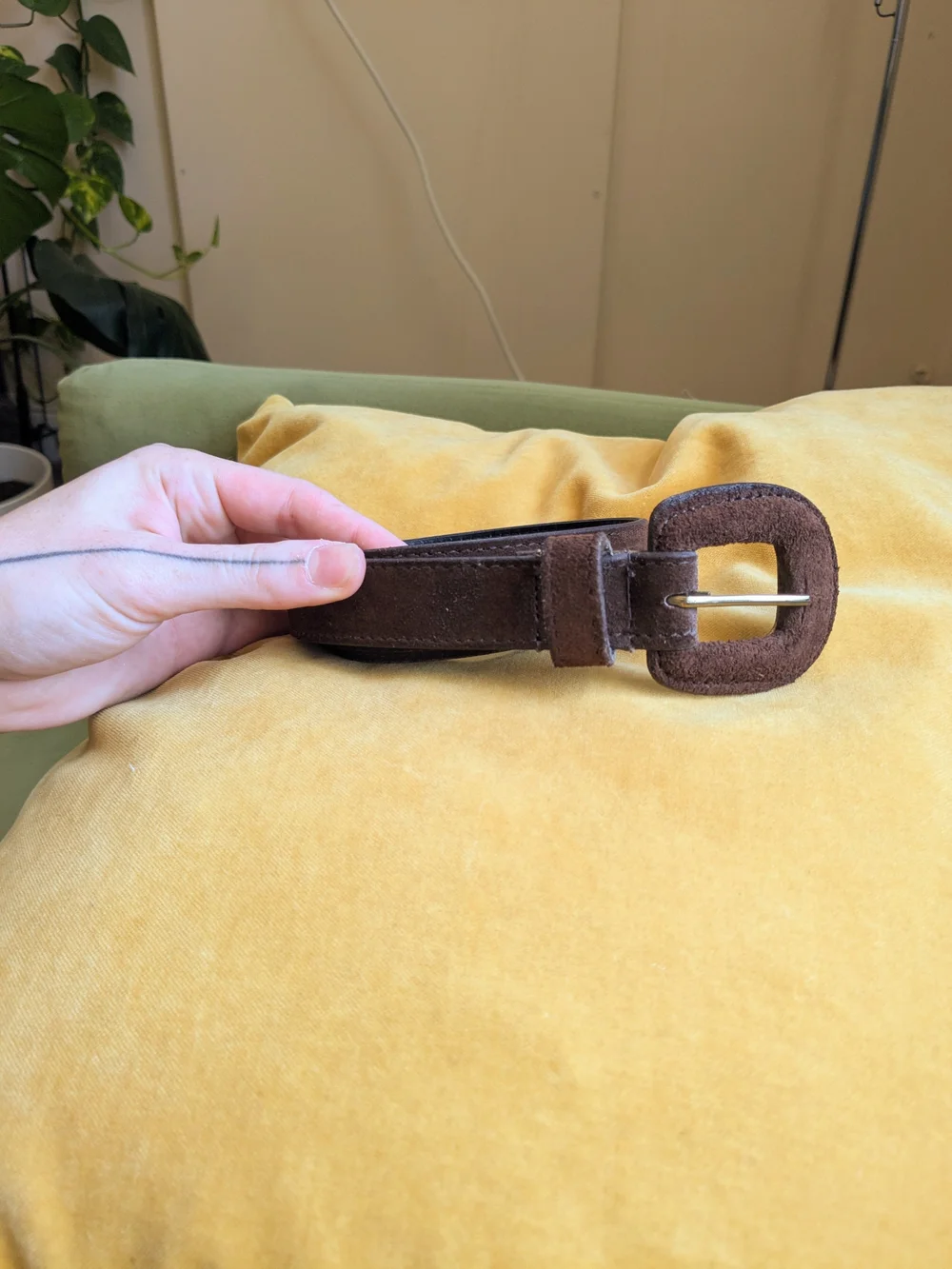 Y2K Brown Suede Belt with Covered Belt Buckle